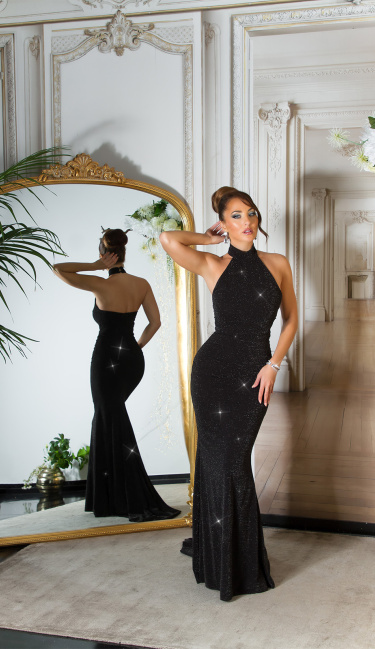 Red-Carpet Neck-Gown with glitter Blacksilver
